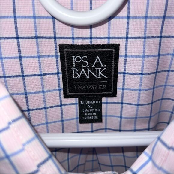 Jos. A. Bank Traveler Collection Wrinkle Free Pink and Blue Check Shirt - Picture 3 of 10